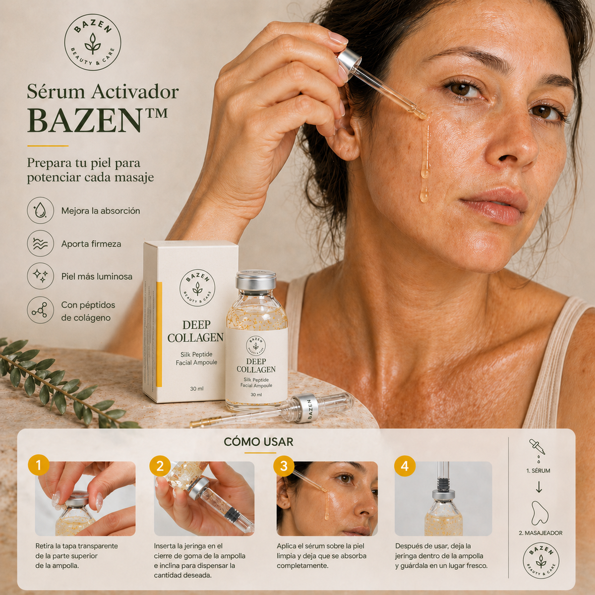 Sérum Activador BAZEN y su forma de aplicación